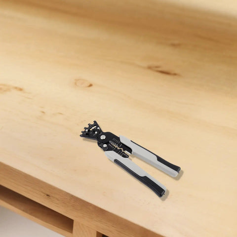 Heavy Duty Automatic Wire Stripper Crimper And Cutter Wrench Multi Function Electrical Pliers Induction Hardened Stainless Steel 200Mm Black Tool on wooden surface
