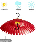 Hummingbird Weather Dome Rain Cover With Built In Moat For Backyard Bird Feeders in red, offers sun and rain protection.