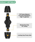 Detailed view of Drip Irrigation Barbed Locking Fittings Kit, 10-Pack 3/8 Inch Tubing Connectors showing PE plastic material.