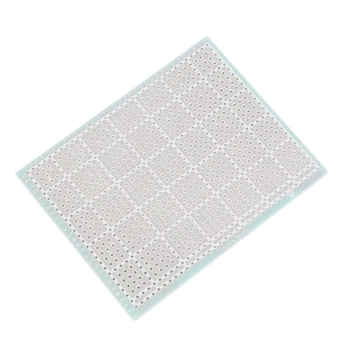 70mm By 90mm Copper Strip PCB Board With 884 Holes Perfboard For Soldering Prototyping Testing And DIY Repairs On Fiberglass Base 2.54mm Hole Pitch Single Sided Universal Stripboard For Hobbyists And Makers image showing top view of prototyping board with visible perforations.