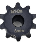 Close-up of Beefy 35B10 Roller Chain Sprocket Type B 10 Tooth, Three Eighths Inch Pitch, 10mm Bore, Hardened 1045 Steel Anti Rust Drive Sprocket