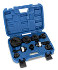Manual Knockout Punch Driver Kit for 1/2 to 2 Inch Conduit Holes in blue case with punch sizes and dies visible