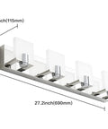 4 Light Sleek Modern Chrome LED Vanity Light Bar For Bathroom Wall Mount, 27.2 inch long, dimensions detail view