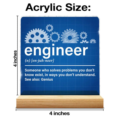 Epic Engineer Gifts For Women And Men Mechanical Engineering Lovers Acrylic Plaque Sign With Wood Stand For Home Office Decor Engineer Definition Wall Art For Desk Display, 4x4 inches