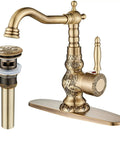 Antique Brass Swivel Spout Bathroom Faucet With Single Lever Mixer Tap Vanity Sink Faucet With Pop Up Drain And Overflow Easy Install