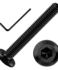 Rock Solid 20 Pack M6x45 Flat Head Hex Socket Cap Screws Made From Top Shelf 304 Stainless Steel With Durable Black Oxide Coating showing screw and Allen wrench.