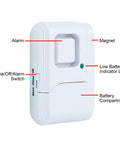Close-up of a single unit from the 12 Pack Window And Door Alarm System with 120dB Siren, showing labeled components.