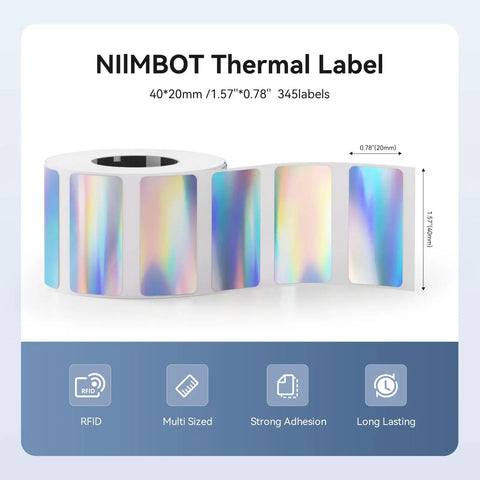 Holographic Thermal Transfer Labels 1.57 Inch By 0.78 Inch 40x20mm For M2 M3 Printer One Roll With 345 Labels Easy Peel Durable Adhesive
