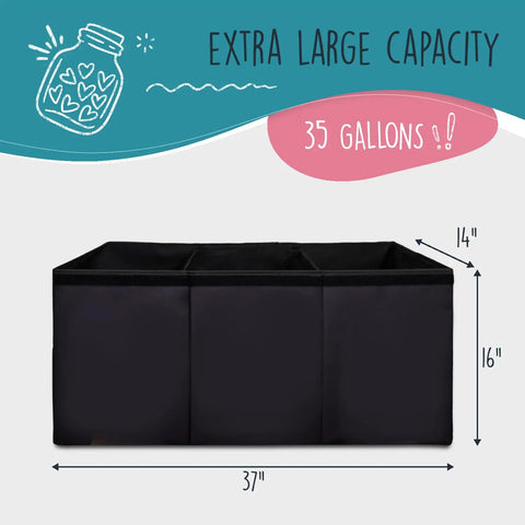 Gigantic Extra Large Toy Storage Organizer With Lid For Kids Rooms, 37x16x14 inch black collapsible toy chest with dividers