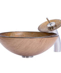 USZWBY Bathroom Vessel Sink Vanity Tempered Glass Vessel Bowl Sink Round Brown Countertop Sink Bowl Above Counter with Faucet