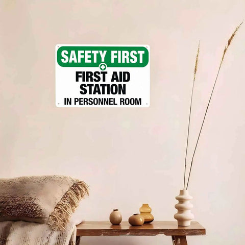 Durable Aluminum First Aid Station Sign 8 By 12 Inches For Office, Shop, Factory, Warehouse And Public Areas, Rust Resistant