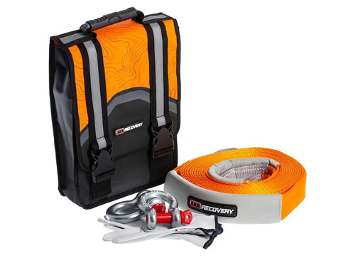Weekender Offroad Recovery Kit With Snatch Strap 17500 Lb Two 4.75 Ton D Ring Shackles Premium Gloves Hi Vis Orange Bag