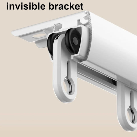 Heavy Duty Ceiling Curtain Rails With Double Track System Silent Sliding And Modern Gray Finish 11.2ft Length 3.4m Ceiling Mount Curtain Rod For Office Living Room Bedroom Kitchen Farmhouse And Outdoor Use, invisible bracket close-up