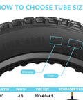 Tire showing how to choose tube size for 20X4.0 Bike Inner Tubes With Schrader Valve Butyl Rubber Replacement Tubes For 20 Inch E Bikes Road And Mountain Bikes Fits Most 20 Inch Tires And Electric Scooters Two Pack