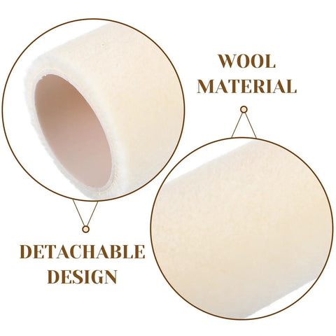 6 Piece Wool Paint Roller Covers With 4mm Nap, Compact Wall Painting Supplies, close-up of wool material and detachable design.