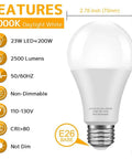 Massive Energy Savings 23W A21 LED Bulb Replacing 150 to 200W Incandescent, 5000K Daylight White E26 Base, Not Dimmable