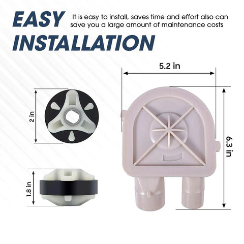 Washer Drain Pump And Heavy Duty Metal Core Motor Coupling Kit For Whirlpool And Kenmore Washers Replaces 3352492 3348215 3348014 3363394 WP3363394 Beefy Direct Drive Pump And Steel Core Coupling Easy Install Pro Quality Replacement. Front and side views with 5.2 in pump and 2 in coupling