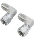 Heavy Duty 3/8 Inch 90 Degree Hydraulic Adapter Fitting Carbon Steel Precision 37 Degree Flare Male Female Thread SAE J514 Compliant Rotating Connection For Pro Mechanics And Car Guys Seeking Reliable Leak Free Operation With Durable Metal Built Tough, shown in two angles