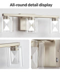 Dimmable 3 Light Bathroom Vanity Light Over Mirror with adjustable LED fixtures, sleek modern brushed nickel and HD glass shades.