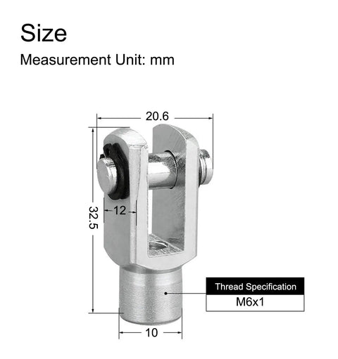 M6x1 Female Thread Air Cylinder Rod Clevis End Y Connector For Pneumatic Cylinders 32.5mm Length Piston Rod Clevis With Foot Mount Compatibility Durable Alloy Construction Built Tough 5 Pack, dimensions shown