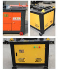 Heavy Duty Industrial Grade Portable Rebar Bender Tool Rugged Steel Rod Bending Machine with wheels and control panel.