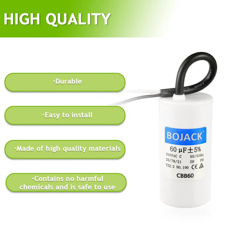 60uF 250V AC CBB60 Motor Run Capacitor Two Wire 50 60 Hz Cylinder Style with durability features listed