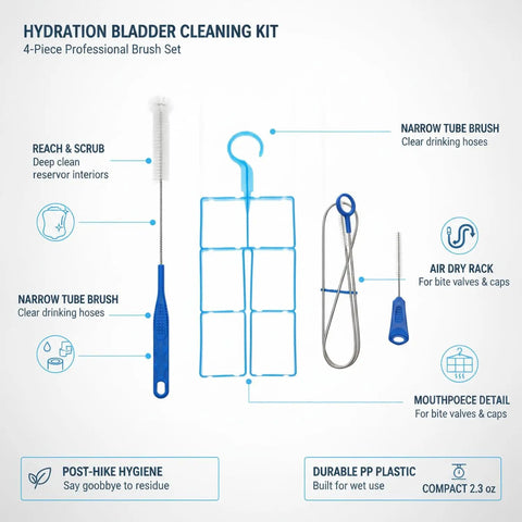 4-Piece Hydration Bladder Cleaning Brush Set For Water Reservoirs And Drinking Tubes Durable PP Plastic Cleaning Tools