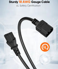 Built Tough Rock Solid 10 Foot Power Extension Cord 2 Pack With 18 Awg Heavy Gauge Wiring C14 Male To C13 Female Connector displayed