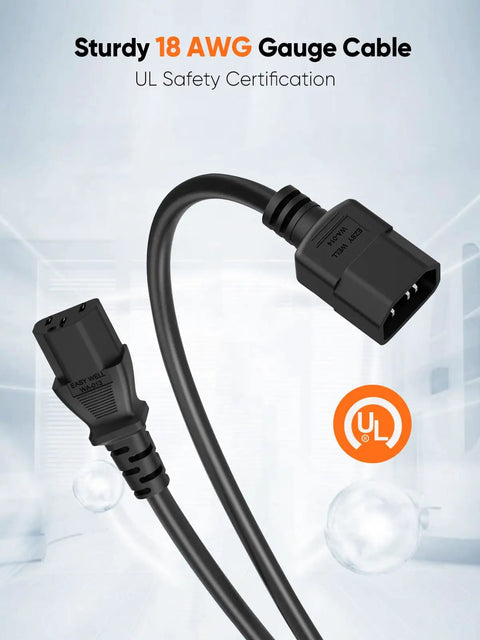 Built Tough Rock Solid 10 Foot Power Extension Cord 2 Pack With 18 Awg Heavy Gauge Wiring C14 Male To C13 Female Connector displayed