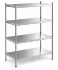 Built Tough No Nonsense Stainless Steel Shelving Unit Starter Kit With Four Fixed Shelves For Commercial Kitchen Or Garage Storage NSF Certified 24X42X64 Inch Rack System, four fixed stainless steel shelves with metal frame.