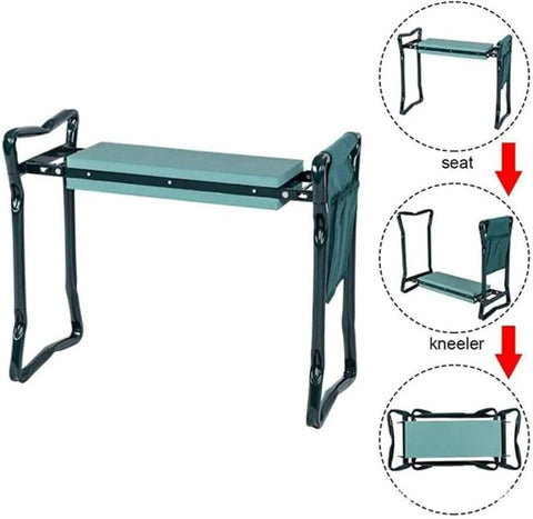 Heavy Duty Garden Kneeler And Seat Foldable Bench For Yard Work With Velcro Tool Pouches Converts To Kneeler Or Sit Down Chair