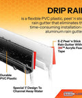 Drip Rail Weather Shield For Cars And RVs, 1/2 Inch High, 125 Foot Length, PVC Flexible Rain Guard in use, white, with 3M tape