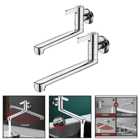 Wall Mounted Extended Kitchen Faucet Cold Only Rotatable Spout 304 Stainless Steel Single Lever for Mop Pool Utility Sink Silver(25cm) with dual spouts.