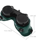 Two Pack Kickass Welding Safety Goggles With Quick Flip Cover And Slip Resistant Adjustable Headband Green Splash Guard Heavy Duty Eyewear for Cutting Grinding and Shop Work, top view with dimensions.