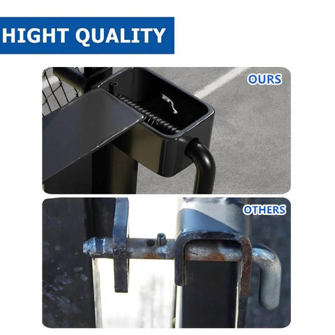 Comparison showing a high-quality Two Pack Trailer Gate Pin And Spring Latch Kit for Utility And Carry On Trailers versus a rusty latch.