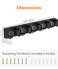 Mop and Broom Holder Wall Mount Anti Slip Hanger for Cleaning Supplies Organizer No Fuss Easy Install Hanging Rack with 5 Slots and 6 Hooks Black