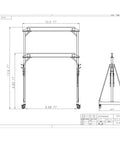 Technical drawing of Heavy Duty 10.5 Foot Adjustable Gantry Crane With 4000 Lb Capacity, Height Range 9.85 To 13.9 Feet.