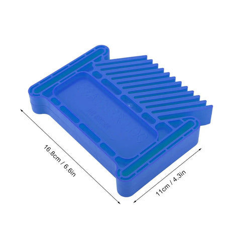 Adjustable Featherboard For Heavy Duty Woodworking Safety Clamp Delivers Sweet Cuts And Rock Solid Grip On Router Table Or Table Saw Straight Up Workshop Beast In Classic Blue, top angle view.
