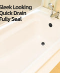 High End Matte Black Tip Toe Bathtub Drain Kit With Snap On Hair Catcher And No Sweat Leak Proof Design That Slaps Modern Bathrooms While Rocking An Anti Fingerprint Electroplated Surface For A Top Shelf Vibe installed in a sleek white bathtub.