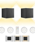 Cordless Battery Operated Cube Wall Sconces with Remote Dimmable LED Up and Down Lighting, Black 2 Pack, soft glow shown