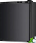 Hella Compact Yet Hella Spacious 1.1 Cu Ft Small Upright Freezer Mini Freezer In Matte Black with ice cubes.