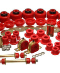 Badass Heavy Duty Red Master Bushing Set Street Tough Suspension Components Pro Grade Polyurethane Formula, various sizes and shapes.