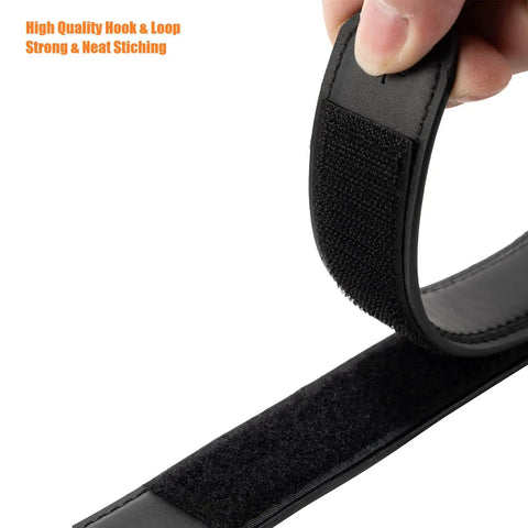 Mechanic Belt With No Scratch Genuine Leather One And Three Eighths Inch Wide Belt showcasing hook-and-loop closure detail in black