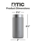 Craft 16 Oz Can And Bottle Cooler With Double Wall Insulation Sweat Proof Stainless Steel Coozie in matte graphite, dimensions shown.