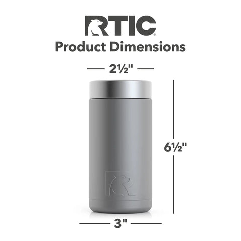 Craft 16 Oz Can And Bottle Cooler With Double Wall Insulation Sweat Proof Stainless Steel Coozie in matte graphite, dimensions shown.