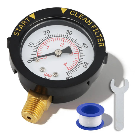 0-60 Psi Pool Filter Pressure Gauge With A Pro Grade Built To Last 2 Inch Dial, 1/4 Inch NPT Lower Mount, Stainless Steel Case, IP67 Waterproof, Clean Filter Indicator For Pools And Spas, with installation accessories