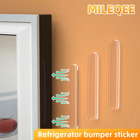 Pack Of Ten Clear Anti Slam Door Bumpers Silent Adhesive Wall Stoppers For Kitchen Cabinets Bedrooms And Closets Quick Fix To Mellow Out Loud Bangs And Keep Your Drywall Looking Fresh, shown on refrigerator.