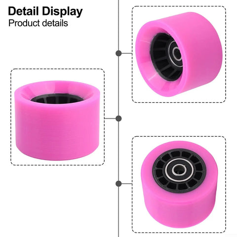 Pink 58mm x 39mm quad skate wheel with high carbon bearings, detailed view, 8 Pack 58Mm By 39Mm Indoor Quad Roller Skate Wheels For Speed Artistic Jam Rink And Rhythm Skates Arena-Ready PU Wear-Resistant Smooth Fast Glide With High Carbon Steel Bearings Blue 88A