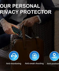Person using Hidden Camera Detector And Bug Spy Scanner With High Sensitivity No Nonsense RF Wireless Detection Magnetic Field Scan And Infrared Laser Sweep For Hotels Offices Travel to protect privacy in office setting.