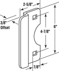Technical diagram of Rugged Heavy Duty Steel Latch Guard Plate Cover For Outswing Doors Six Inch Size With Five Sixteenths Inch Offset